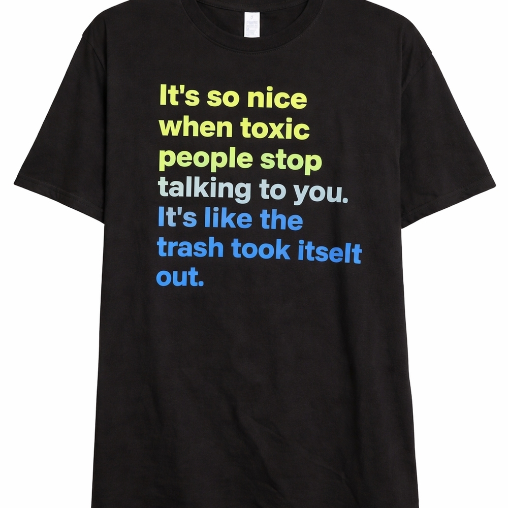 Black Short-Sleeve Graphic Tee with Multicolor Text